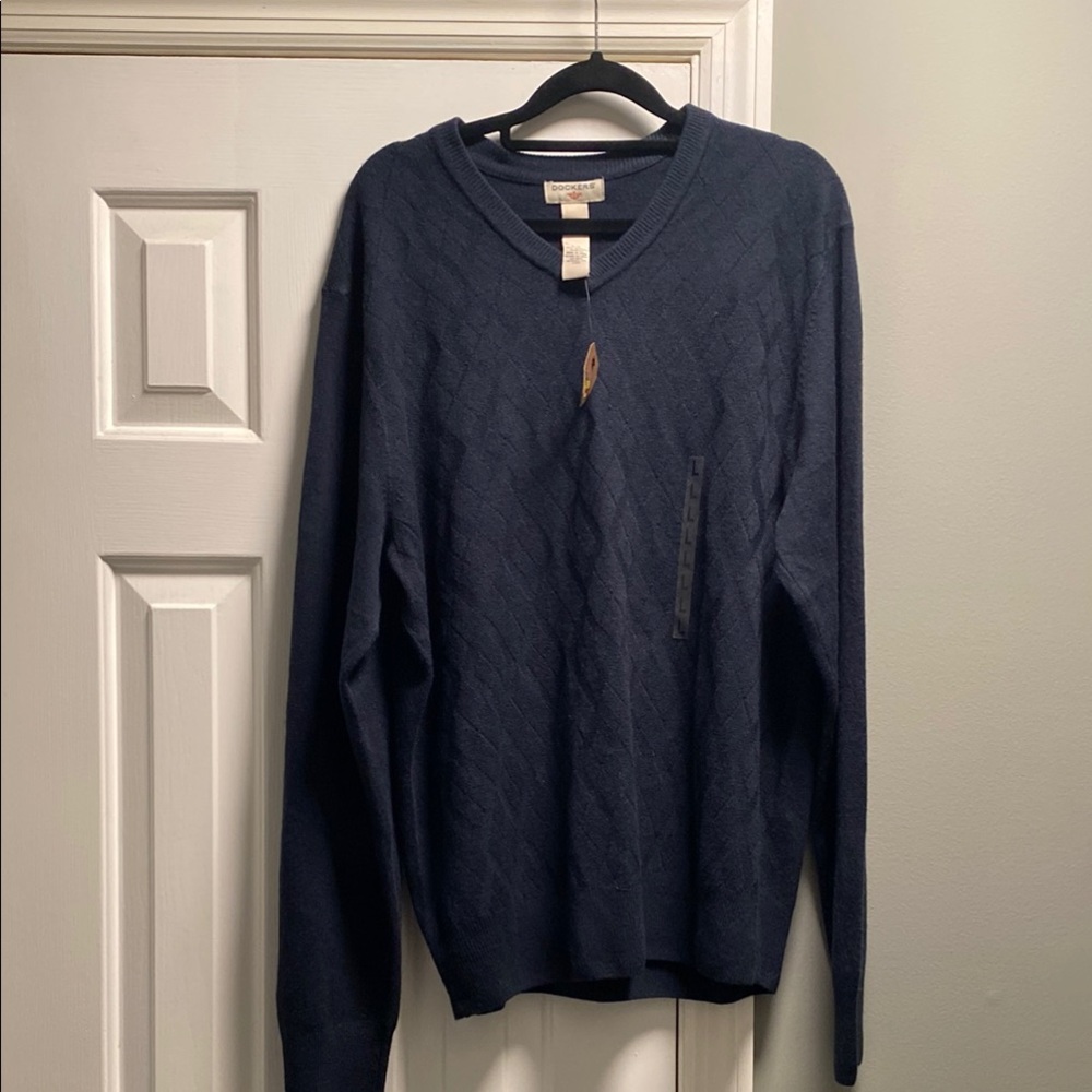 Dockers Blue V-Neck Sweater Classic Knit